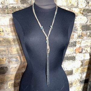 Multi strand gold w/ black & turquoise diamond strand long necklace